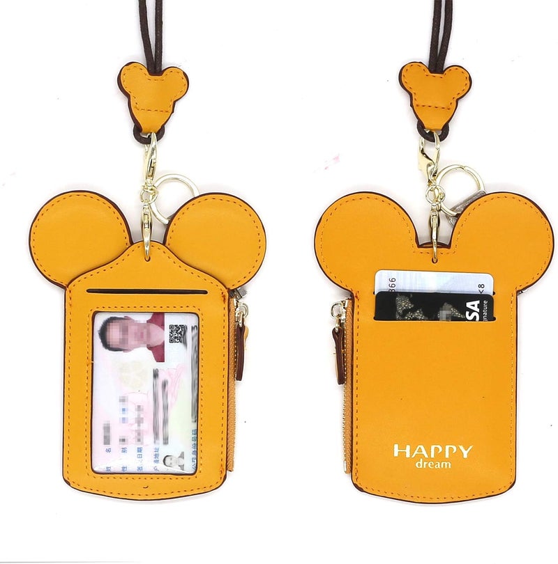 QiMing Mouse Ears Card Holder,PU Lovely Lanyard Family Toys for Girl Woman - Image 3